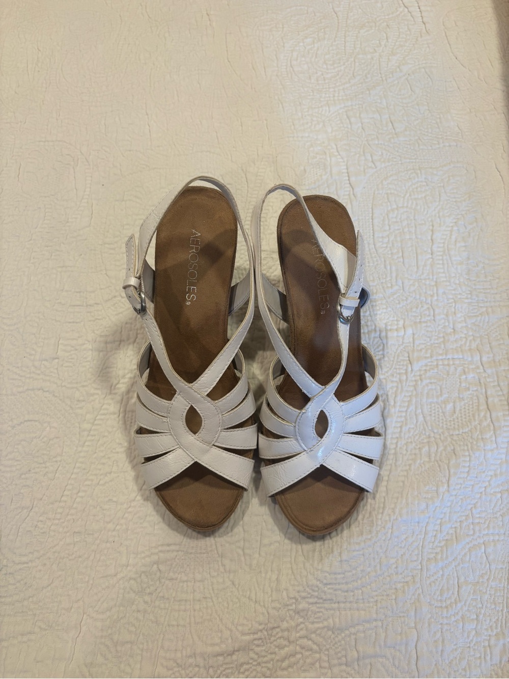 AEROSOLES White Leather Crisscross Slingback Sandals